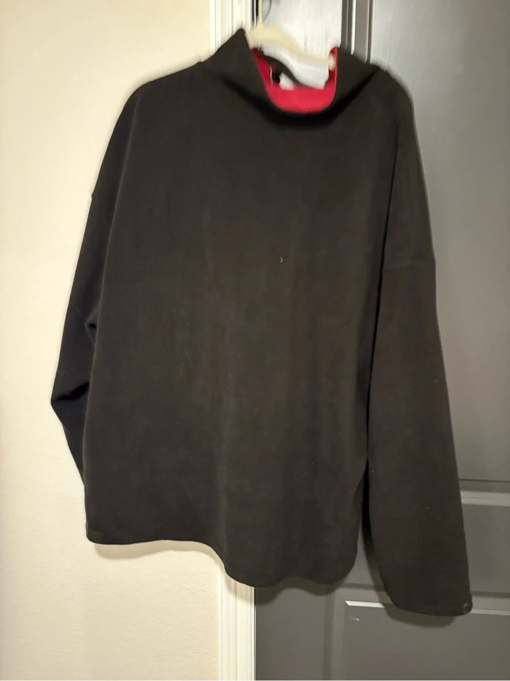 Women's Black Half-Zip Sweater with Red Stripe